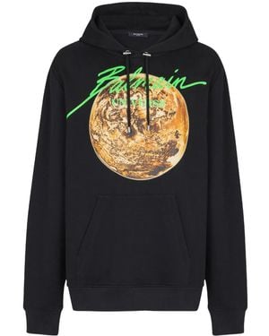 Balmain Universe & Planet-Print Hoodie - Black