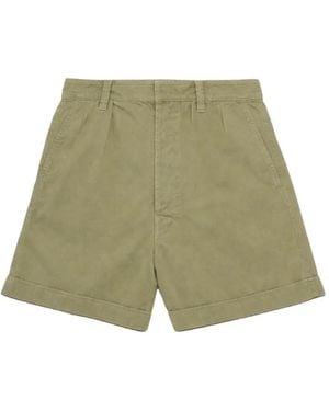 Fortela Bedford Pleated Cotton Shorts - Green