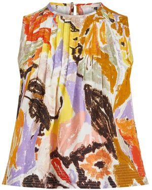 Marie Oliver Letta Floral-Print Pleated Top - Orange