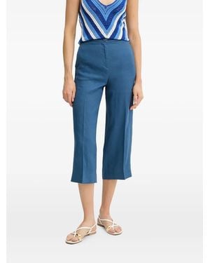 Benetton Linen Cropped Trousers - Blue