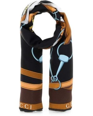 Gucci Equestrian-Print Gg Scarf - Blue