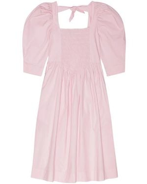 Ganni Ruched Ribbon-Back Dress - Pink