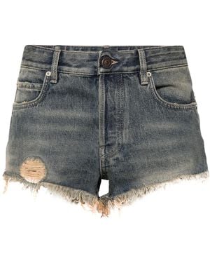 Balenciaga Logo-Patch Denim Shorts - Grey