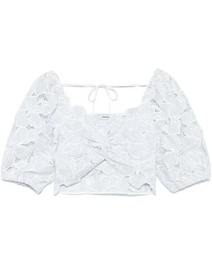 Sandro Floral-Lace Crop Top - White