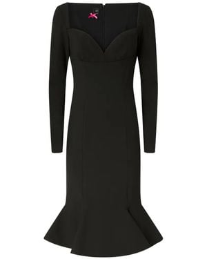 Pinko Slim-Fit Midi Dress With Sweetheart Neckline And Ruffles - Black