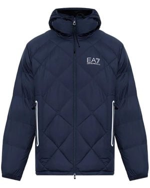 EA7 Quilted Hooded Jacket - Blue