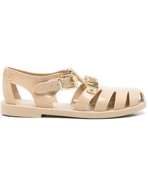 Moschino Logo-Plaque Caged Sandals - Natural