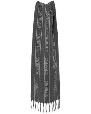 Iceberg Lettering Fringed Scarf - White