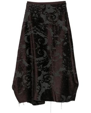 Marc Le Bihan Damask-Pattern Raw-Edge Midi Skirt - Black