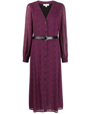 MICHAEL Michael Kors Belted-Waist Midi Dress - Purple