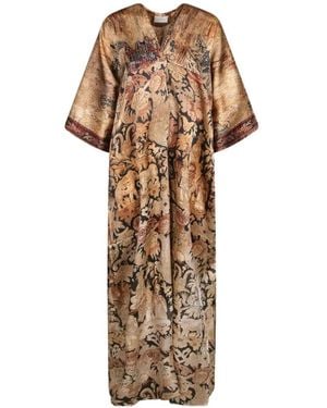 Pierre Louis Mascia Tapestry-Print V-Neck Maxi Dress - White