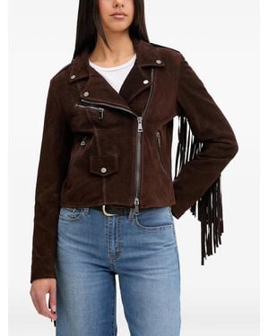 ViCOLO Fringe-Trimmed Biker Jacket - Black