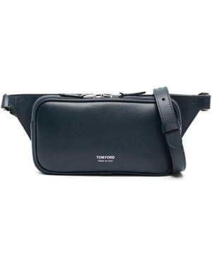 Tom Ford Horizontal Grain Leather Small Zipper Belt Bag Bags - Blue