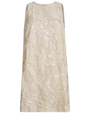Brunello Cucinelli Techno Cotton Poplin Mini Dress With Dazzling Seabed Embroidery - White