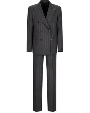 Tagliatore Pinstripe Double-Breasted Suit - Black