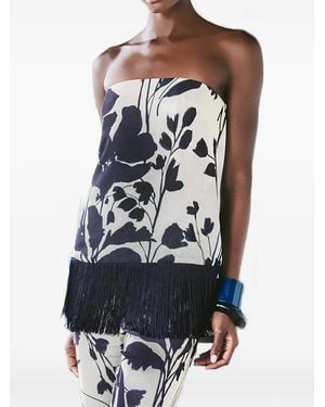 Cara Cara Benita Floral-Print Fringed Top - Blue