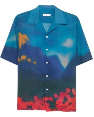 Commas Midnight Horizon Camp-Collar Shirt - Blue