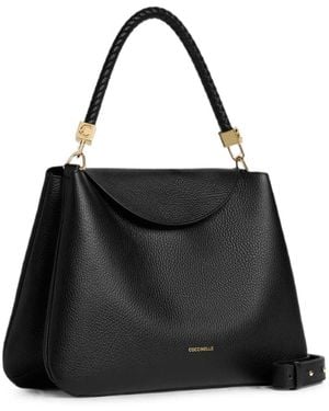 Coccinelle Tiggy Braided-Handle Leather Tote Bag - Black
