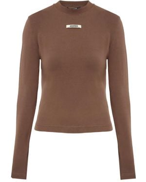 Jacquemus Long-Sleeved T-Shirt With Logo - Brown