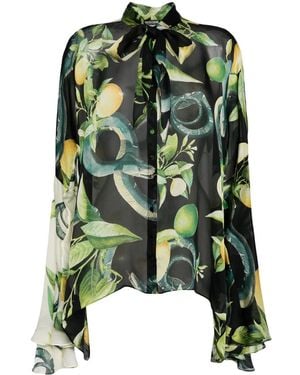 Roberto Cavalli Graphic-Print Silk Shirt - Green