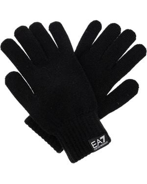EA7 Logo-Patch Knit Gloves - Black