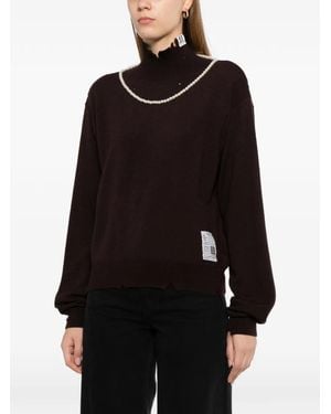 Maison Mihara Yasuhiro Pull À Effet Usé Et Ornements De Perles - Bleu