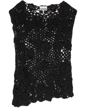Ganni Haut En Crochet À Fleurs - Black