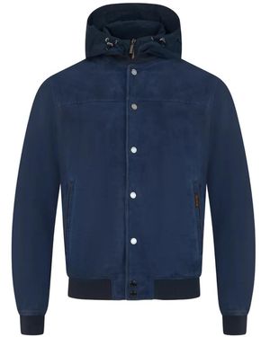 Moorer Darren-Ur Hooded Button-Up Leather Jacket - Blue