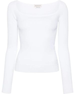 McQueen Square-Neck Fine-Knit Top - White