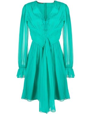 Alberta Ferretti Pleated Silk Mini Dress - Blue