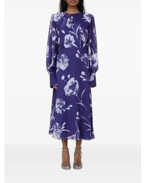 Erdem Long-Sleeve Floral-Print Midi Dress - Blue