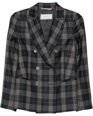 Peserico Check-Pattern Double-Breasted Blazer - Black