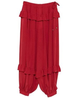 Chloé Ruffled Silk-Jacquard Trousers - Red