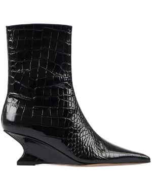 Paris Texas Nina Crocodile-Effect Pointed Boots - Black