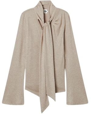 B+ AB Tie-Neck Long-Sleeve Top - Natural