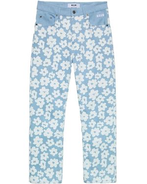 MSGM Floral-Print Straight Trousers - Blue