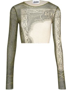 Jean Paul Gaultier Long-Sleeves Printed Crop Top - Natural