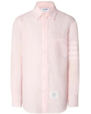 Thom Browne Leinenhemd Mit 4-Streifen-Logo - Pink