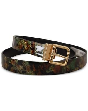 Dolce & Gabbana Camouflage-Print Leather Belt - Black