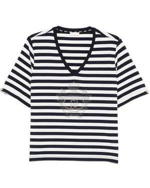 Liu Jo T-Shirt Rayé À Col V - Gris