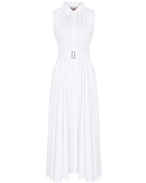 Semicouture Midi Myrtie Belted Openwork-Insert Dress - White