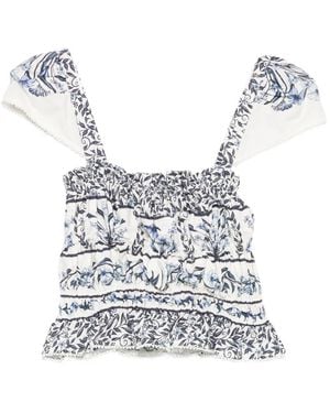 FARM Rio Blusa Fruncida Con Estampado Floral - Blanco