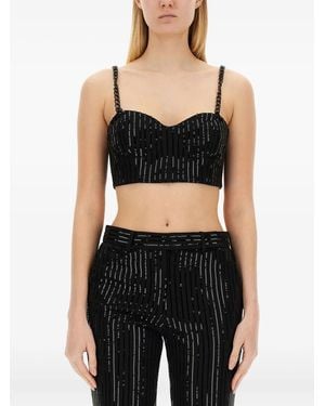 MICHAEL Michael Kors Chain-Strap Striped Top - Black