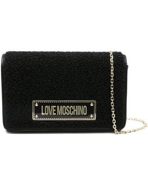 Love Moschino Logo-Plaque Shearling Shoulder Bag - Black