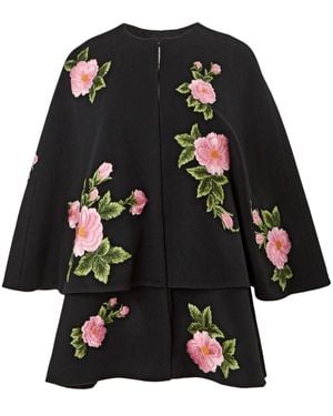 Carolina Herrera Rose-embroidered Tiered Cape - Black