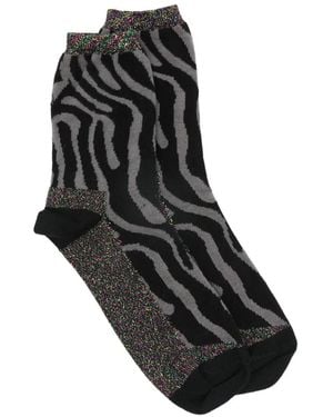 Alto Milano Calcetines brillantes con estampado de cebra - Negro