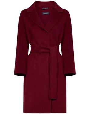 Max Mara Belted Wool Coat - Red
