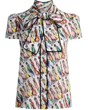 Alice + Olivia Jeannie Piped Bow Blouse - White
