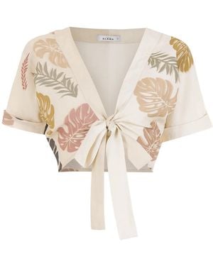 Amir Slama Palm Leaf Print Crop Top - Multicolour