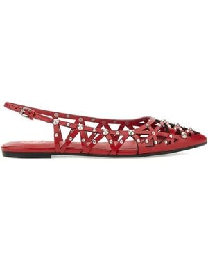 Ash Studd-Embellishment Flat Court Shoes - Red